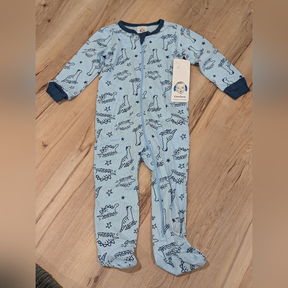 Gerber Blue Dinosaur Print Footie, Size 6-9 Months NWT